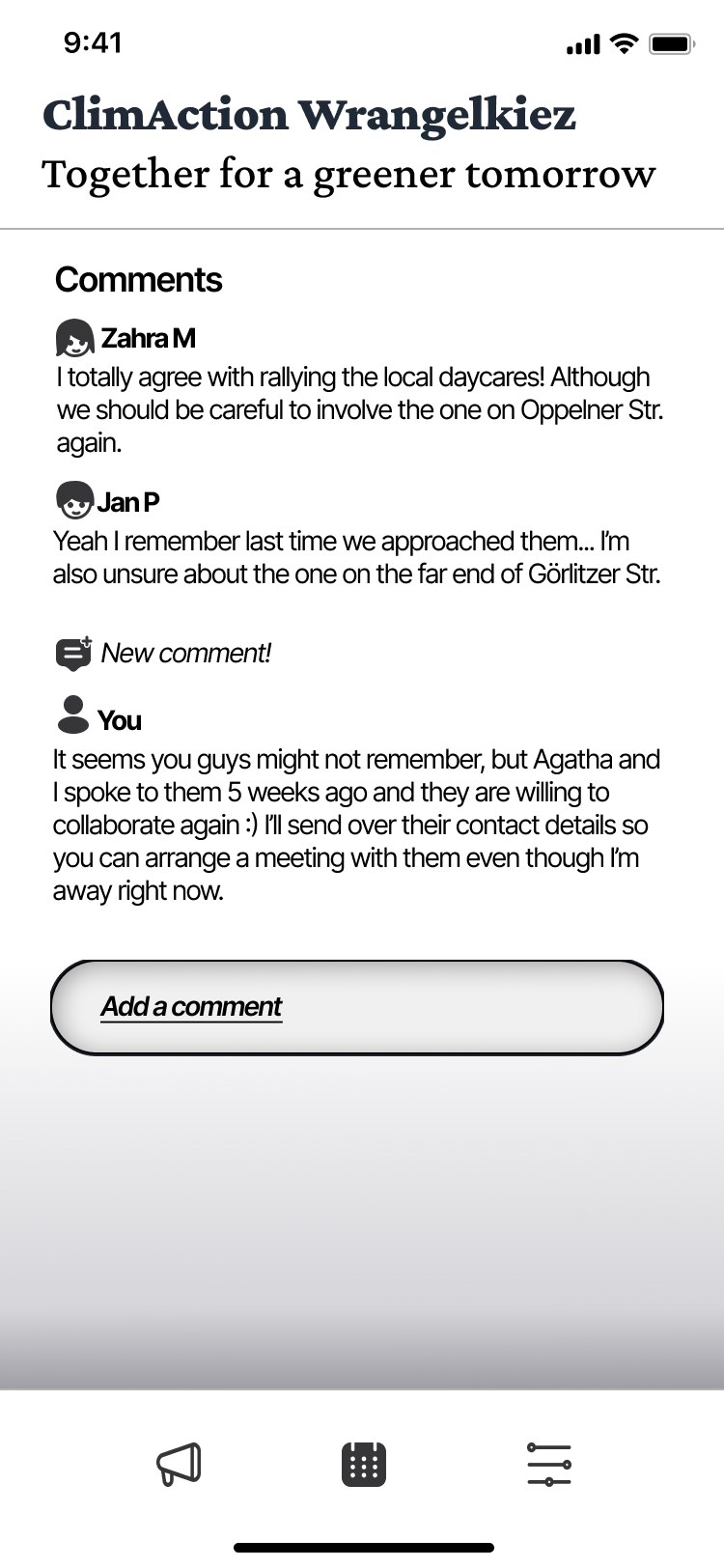 New comment posted with name and photo